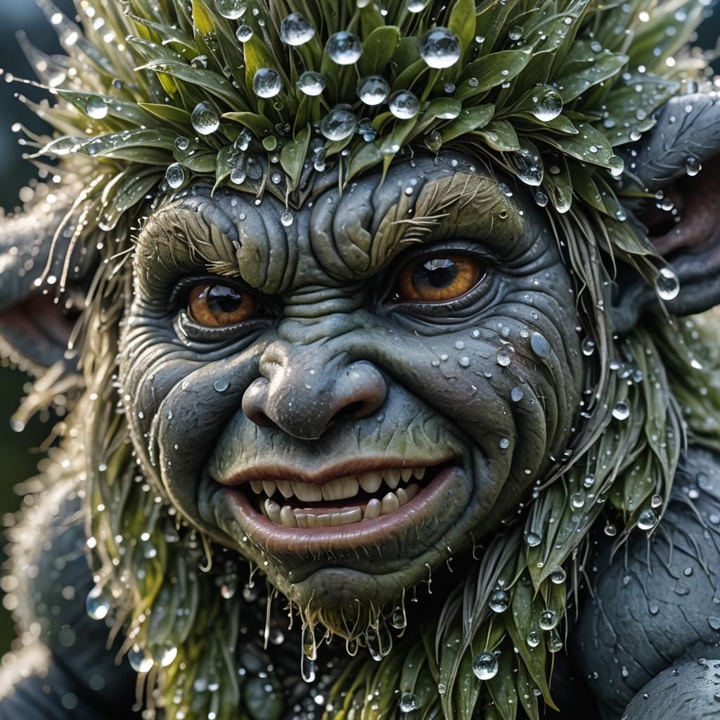 Dew-Covered Baby Norwegian Troll: Macro 8K Photo