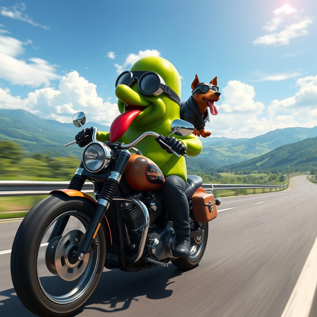 Pickle on Harley with Dachshund: Anime Style