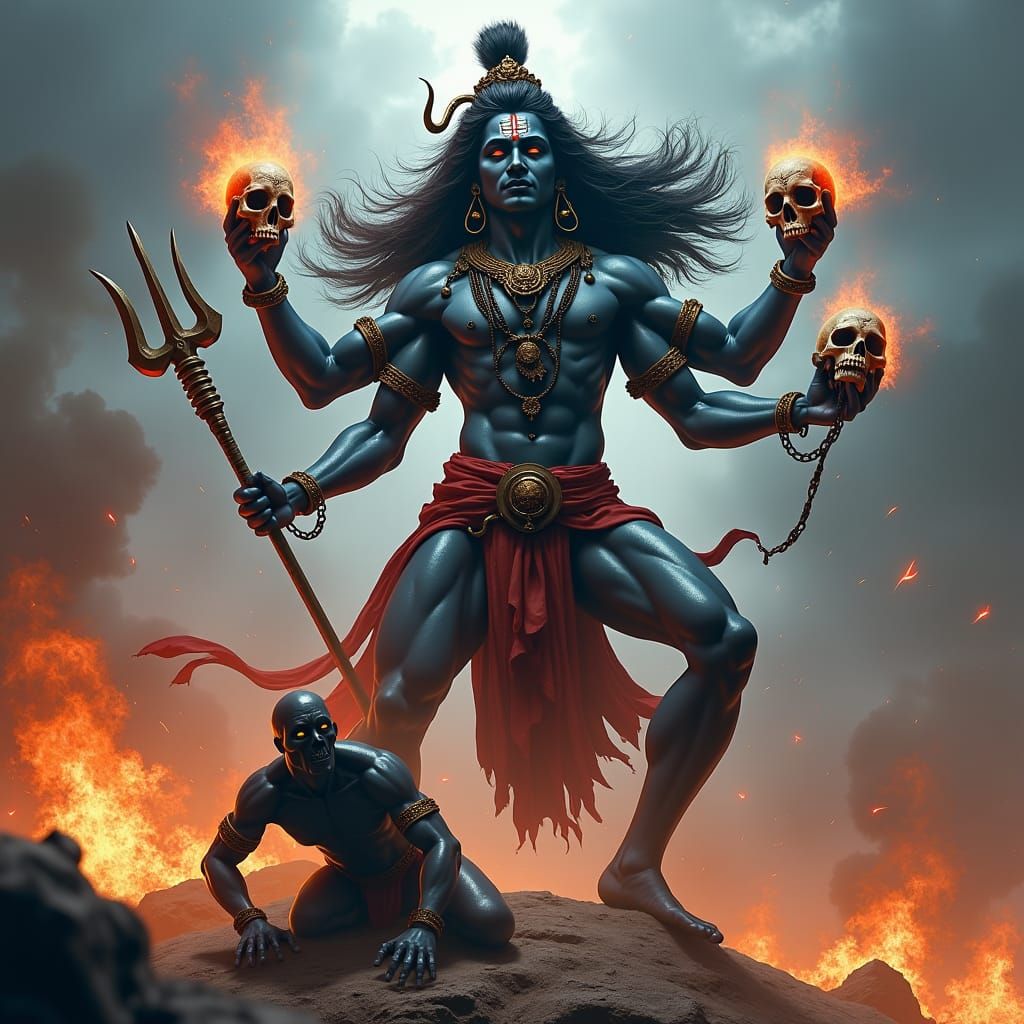 Lord Shiva as Mahakal Slaying Dushan in Dark Battle