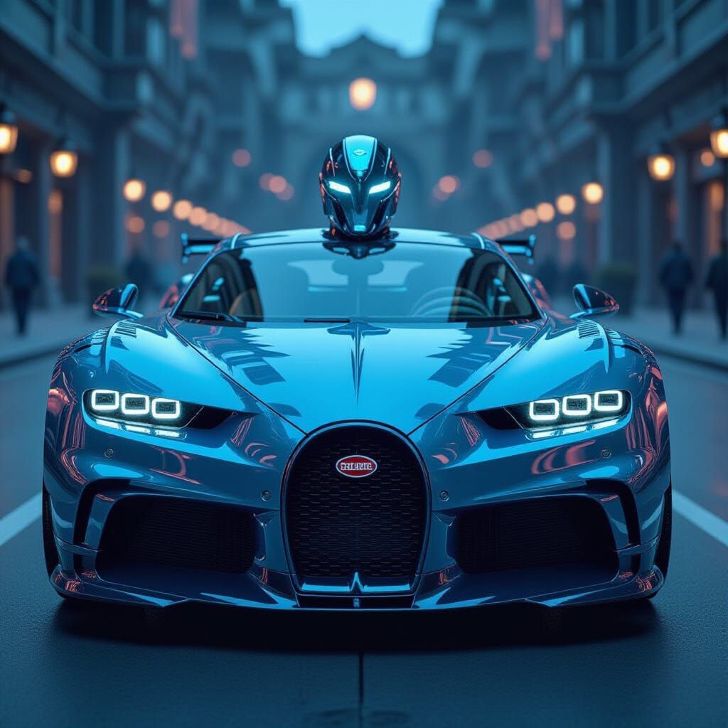 Futuristic Biomechanical King with Bugatti Insignia