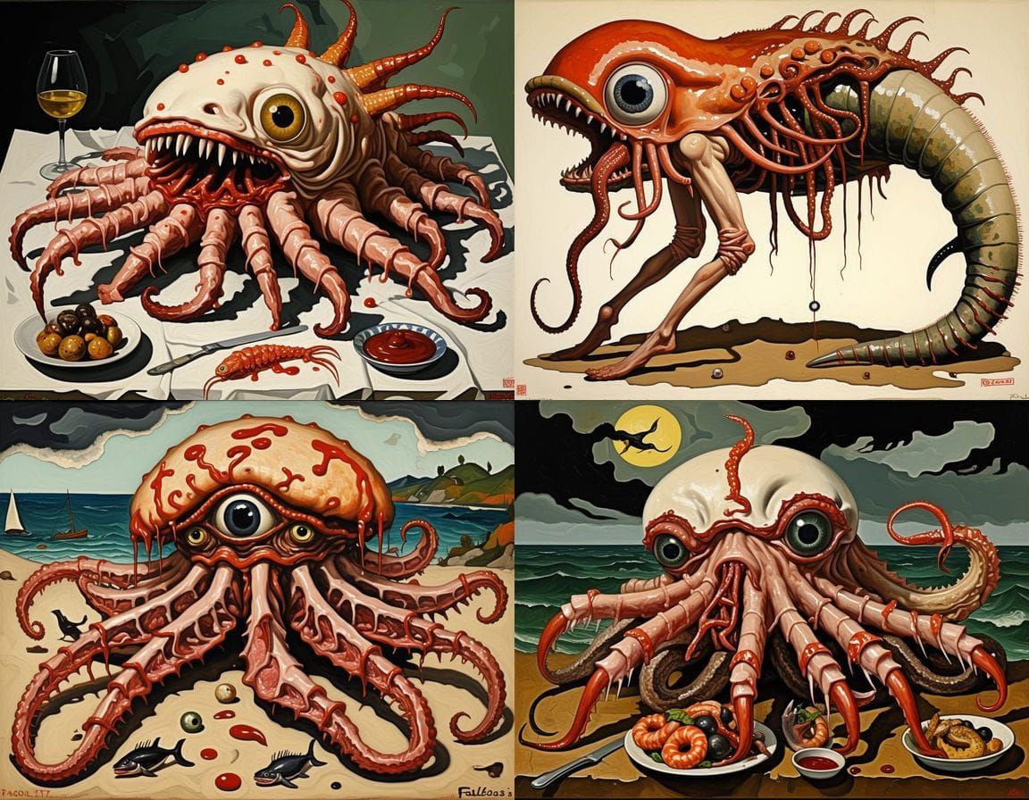 Surreal Mutant Whale Eyeball Storm in Egon Schiele Oil Style