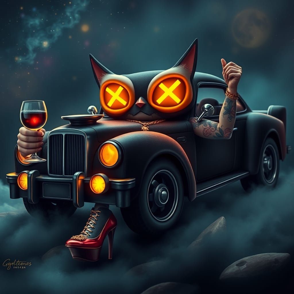 Bizarre Muscular Car with Floral Tattoos