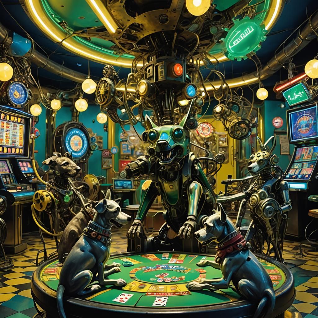 Dogs and Robots Play Poker: Kinetic Sculpture Art