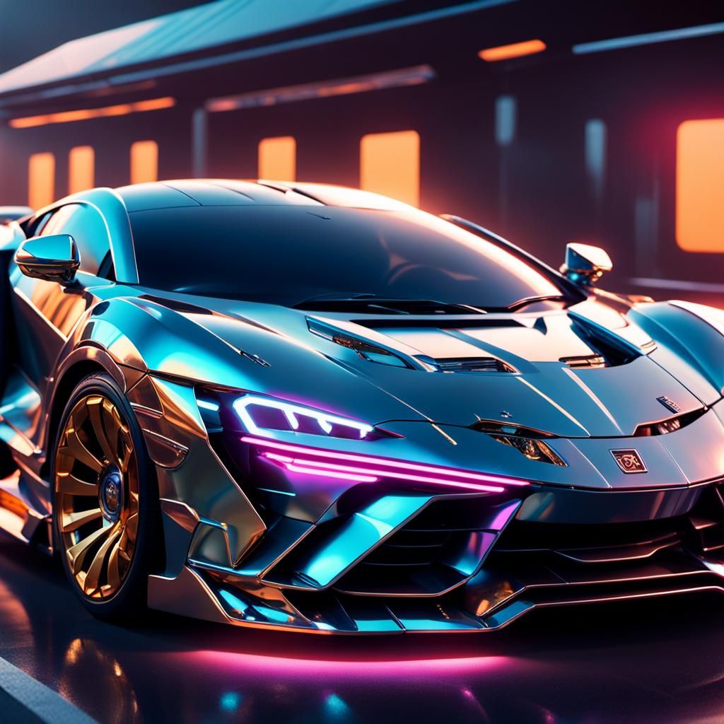 Robot Inspecting Currency on Car in Sci-Fi Setting