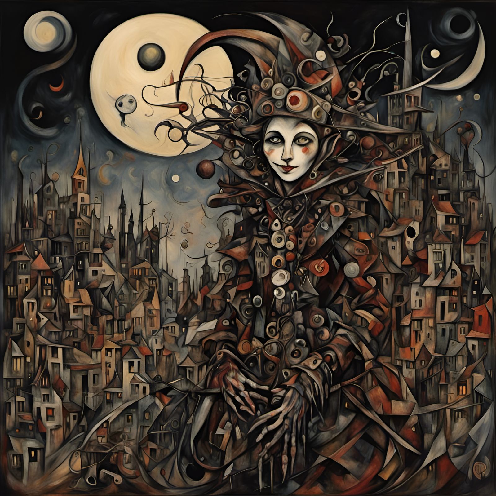 Grinning Jester Crescent Moon Portrait