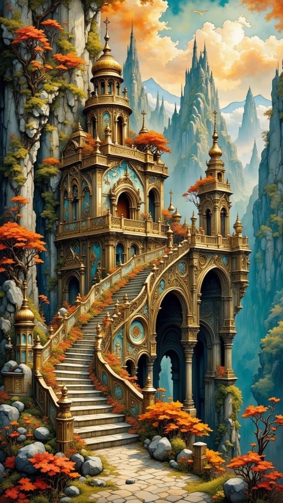 Art Nouveau Rococo Palisades in Matte Painting Style