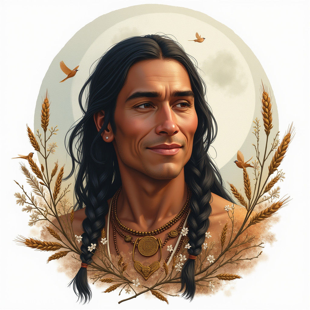 Native American Portrait in Dreamy Watercolor Style