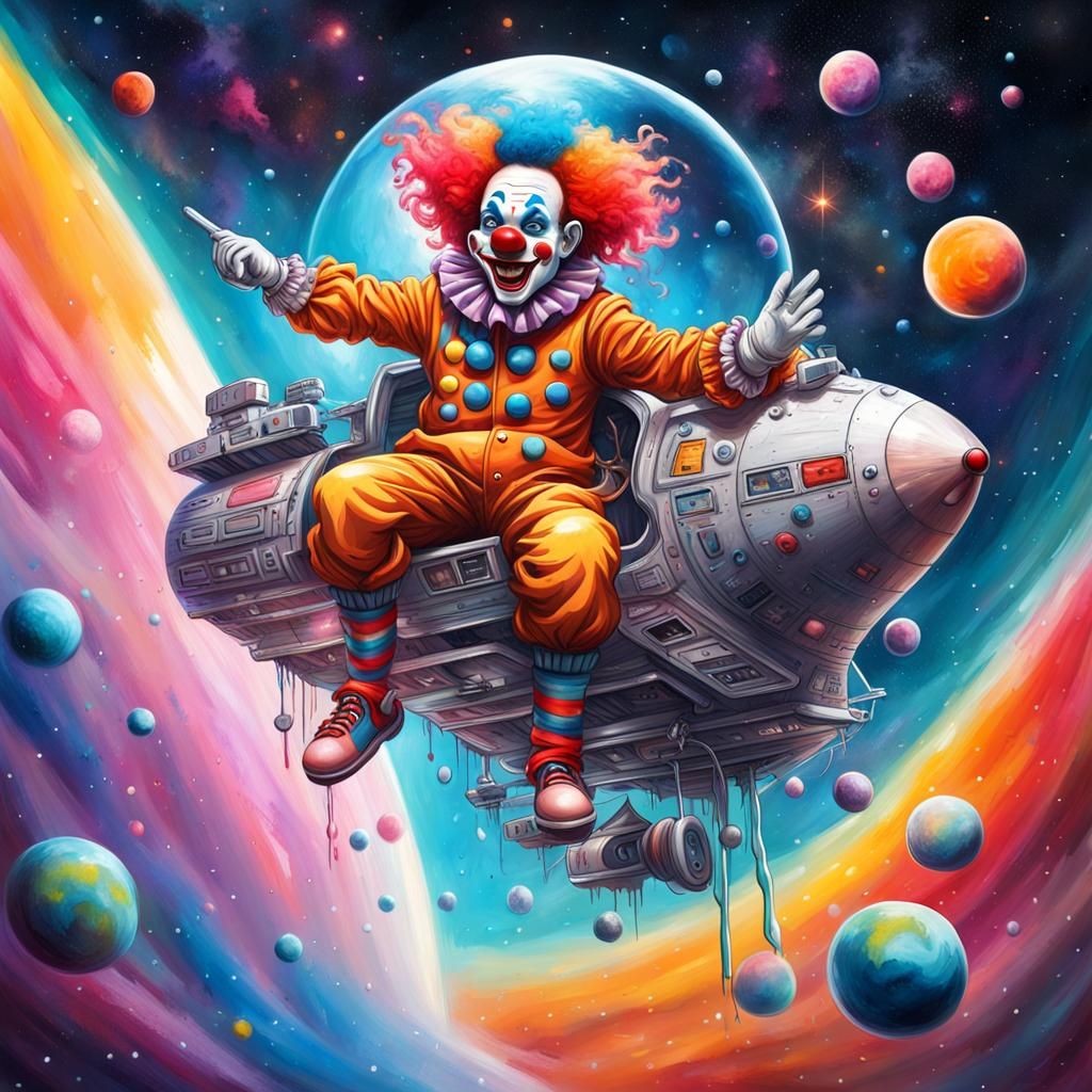Clown Astronaut in Graffiti Street Art Style