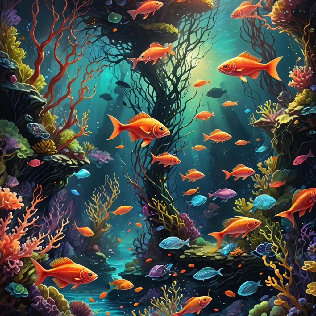 Luminous Coral Reef in Art Nouveau Style