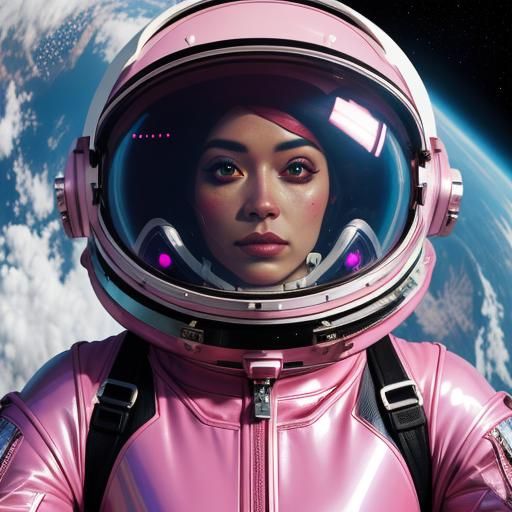 Pink Astronaut in Space, Holographic Astral Illustration