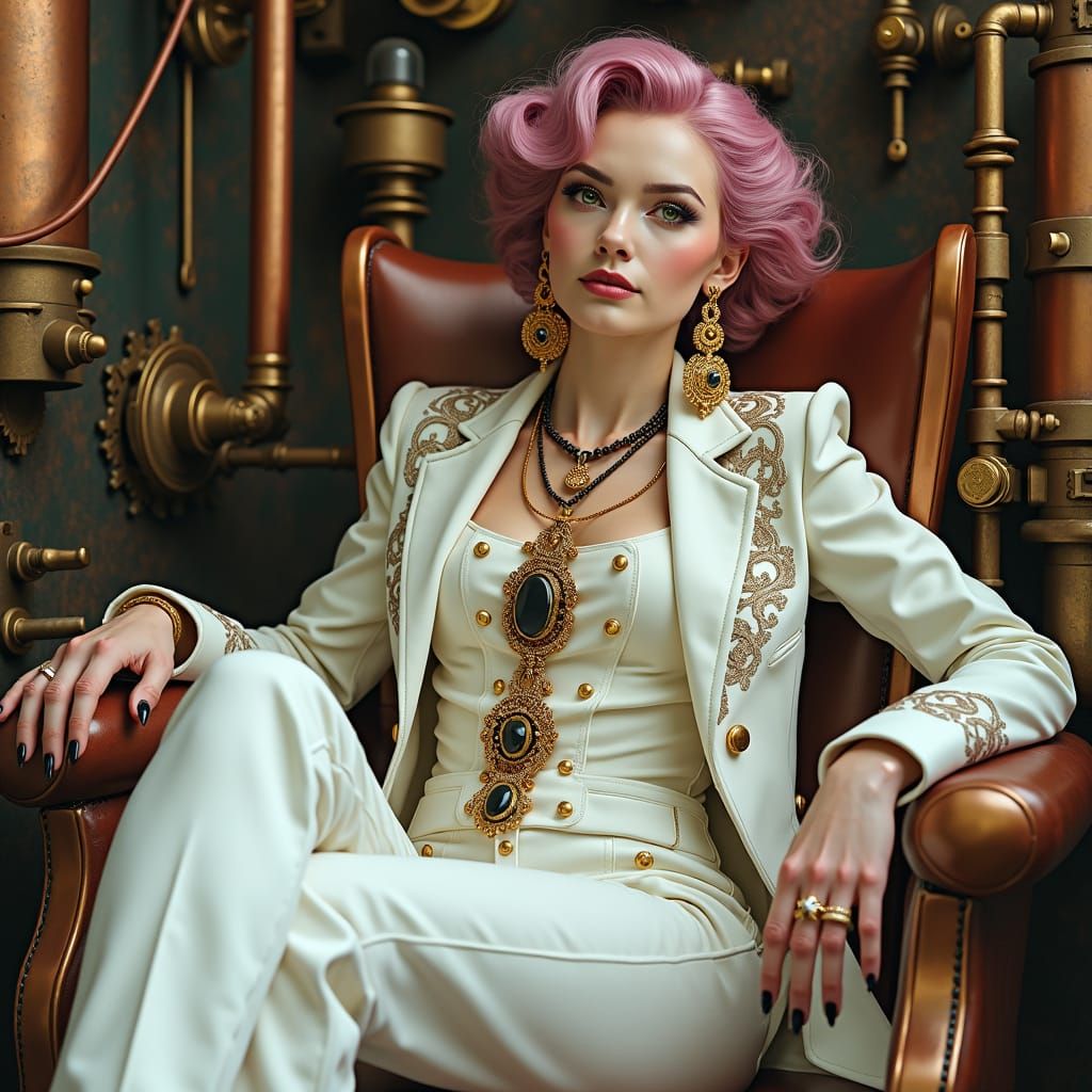 Steampunk Woman with Gold Accents, Art Nouveau Style