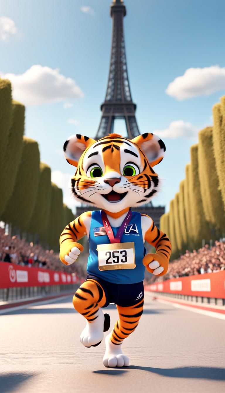 Simple 3D animation of an adorable tiger baby running a Olym...