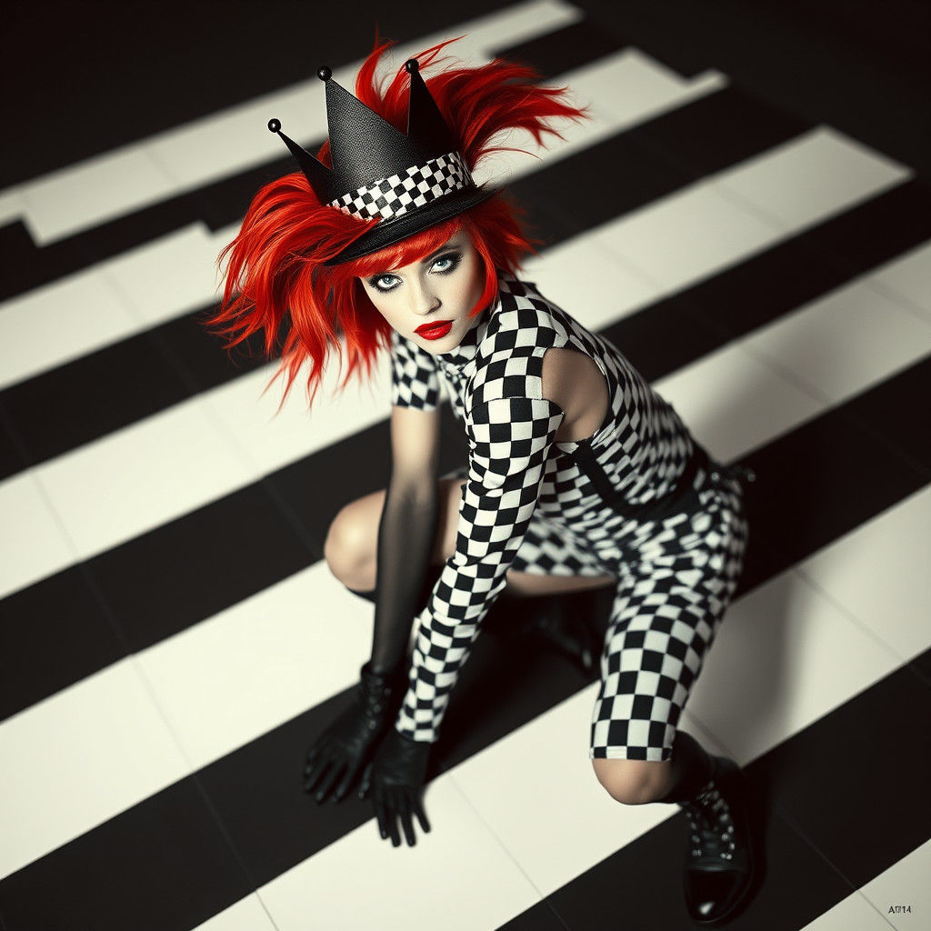 Punk Queen on Chessboard in Dada Style