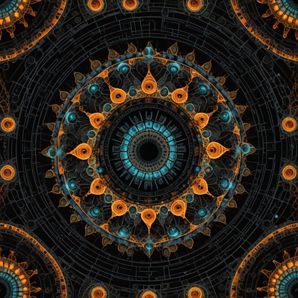 Fractal Eyes Fibonacci With Bold Colors On Black