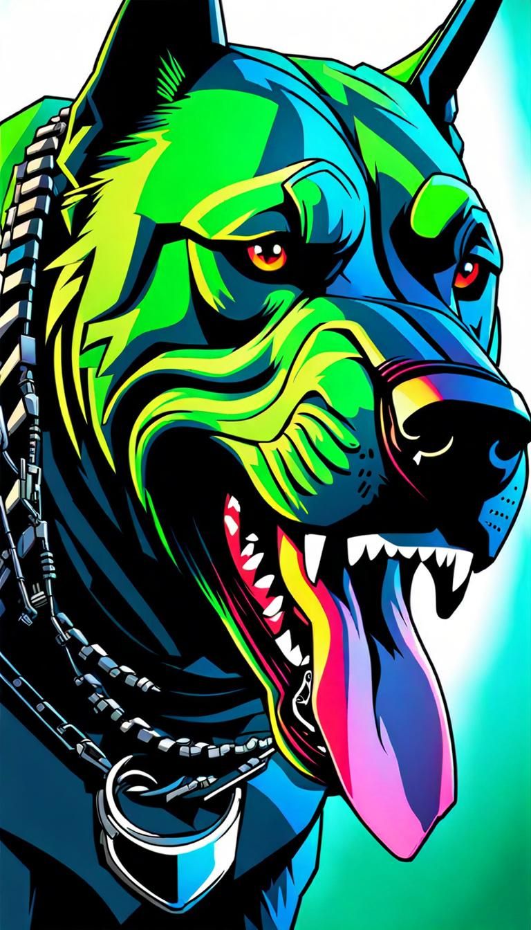 Cyberpunk Rabid Bloodhound Cyborg with Sharp Teeth