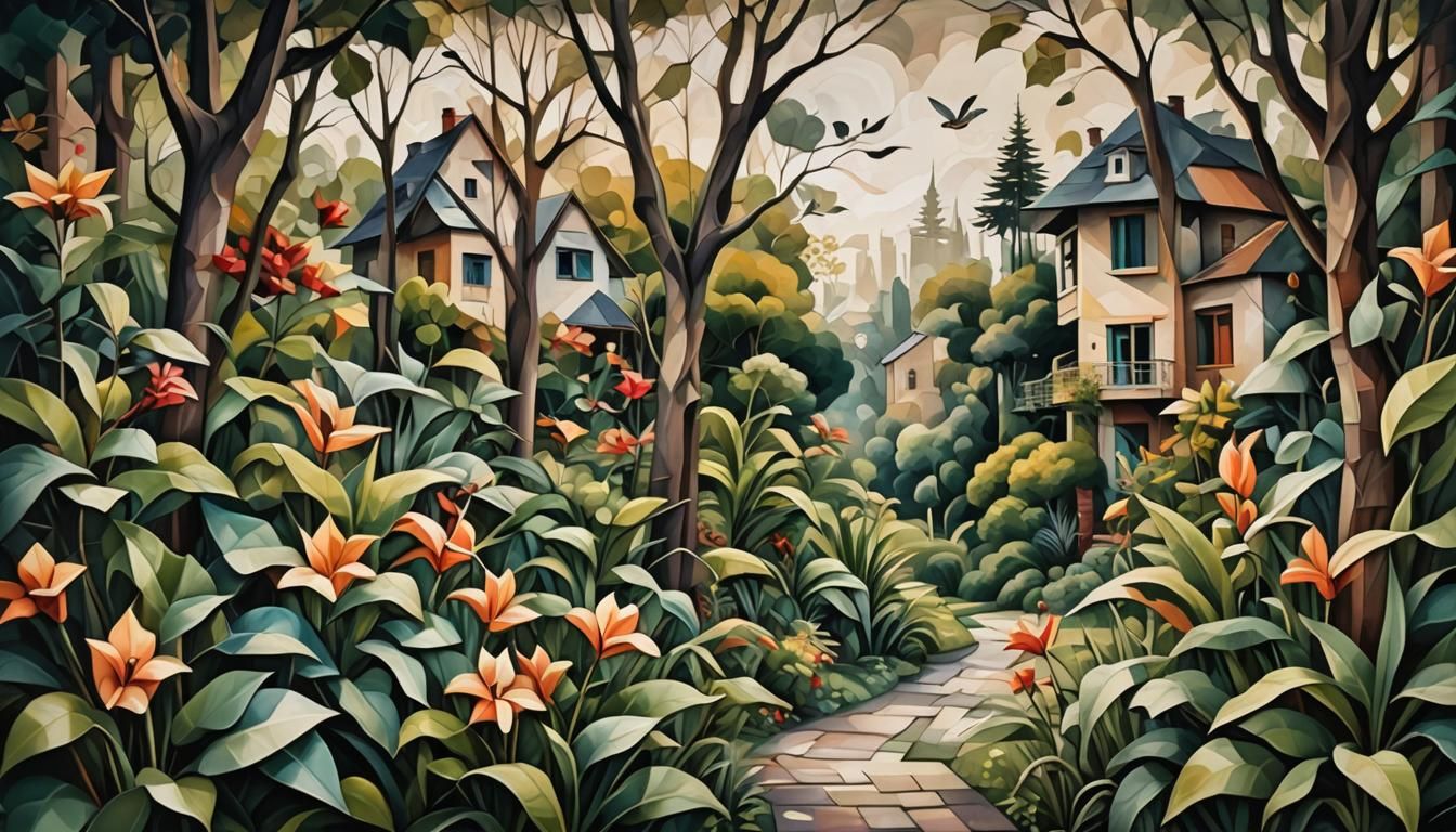 Abstract Cubist Garden with Birdsong and Breeze