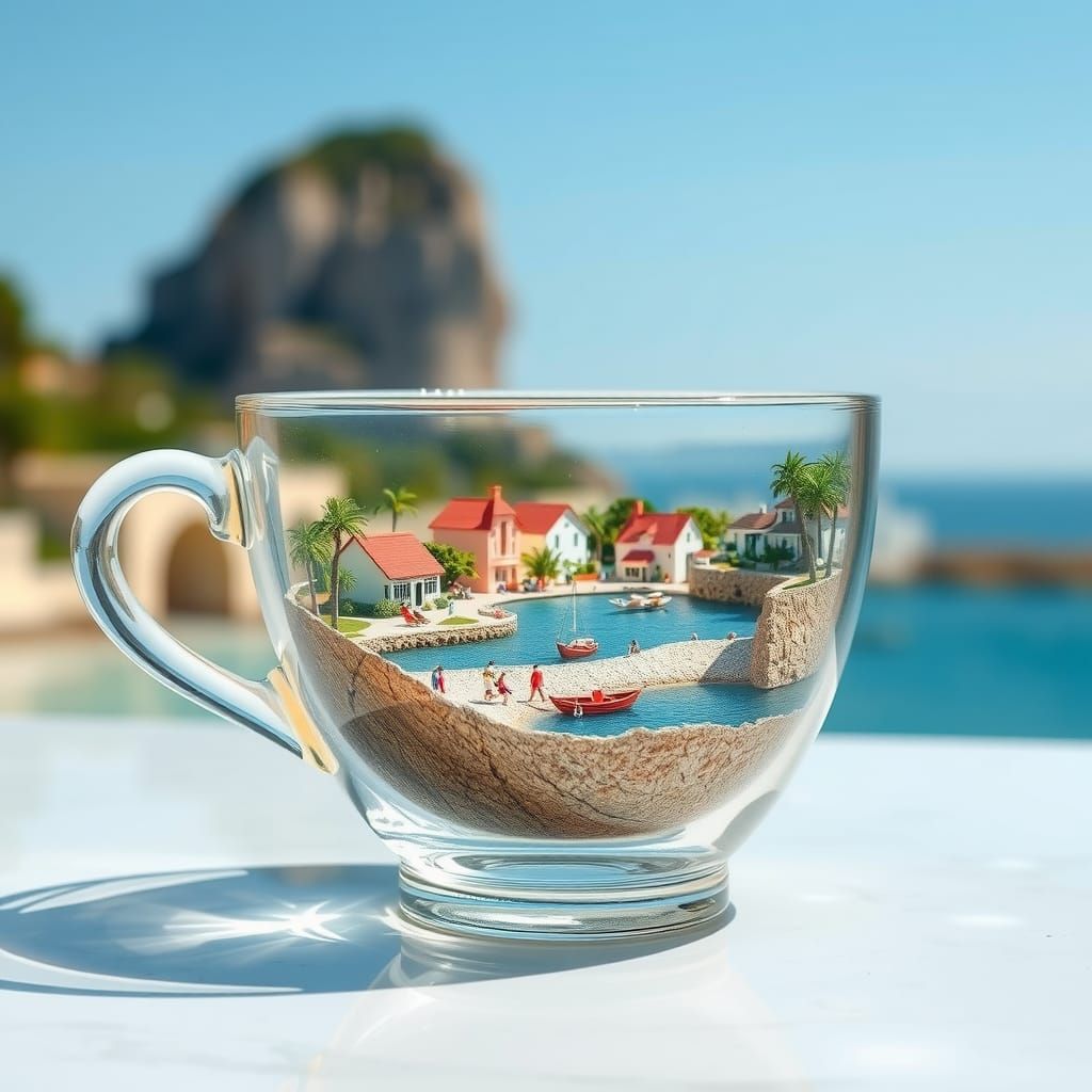 Miniature Seaside Resort Inside Crystal Teacup