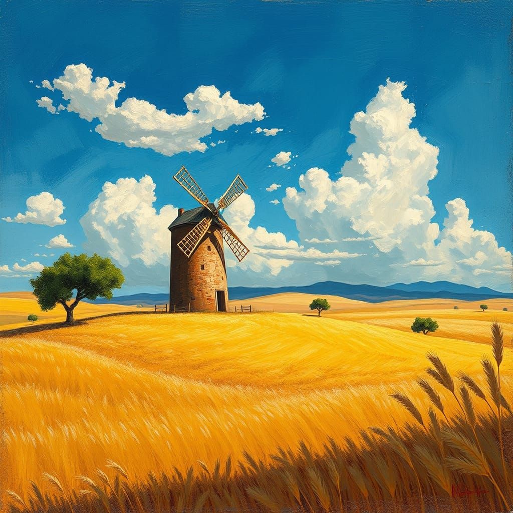 La Mancha Landscape in Impressionist Style