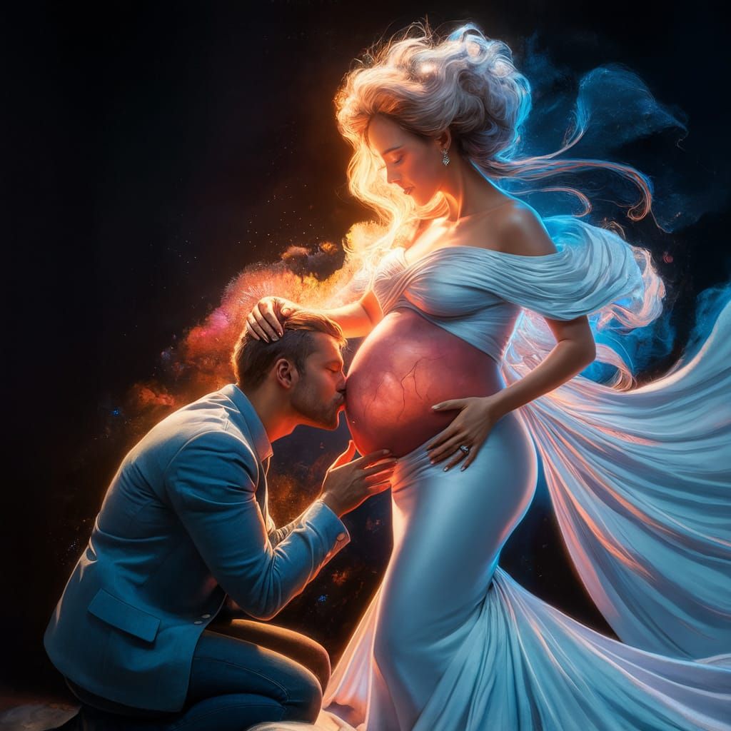 Emotional Illustration: Pregnant Woman and Loving Husband
