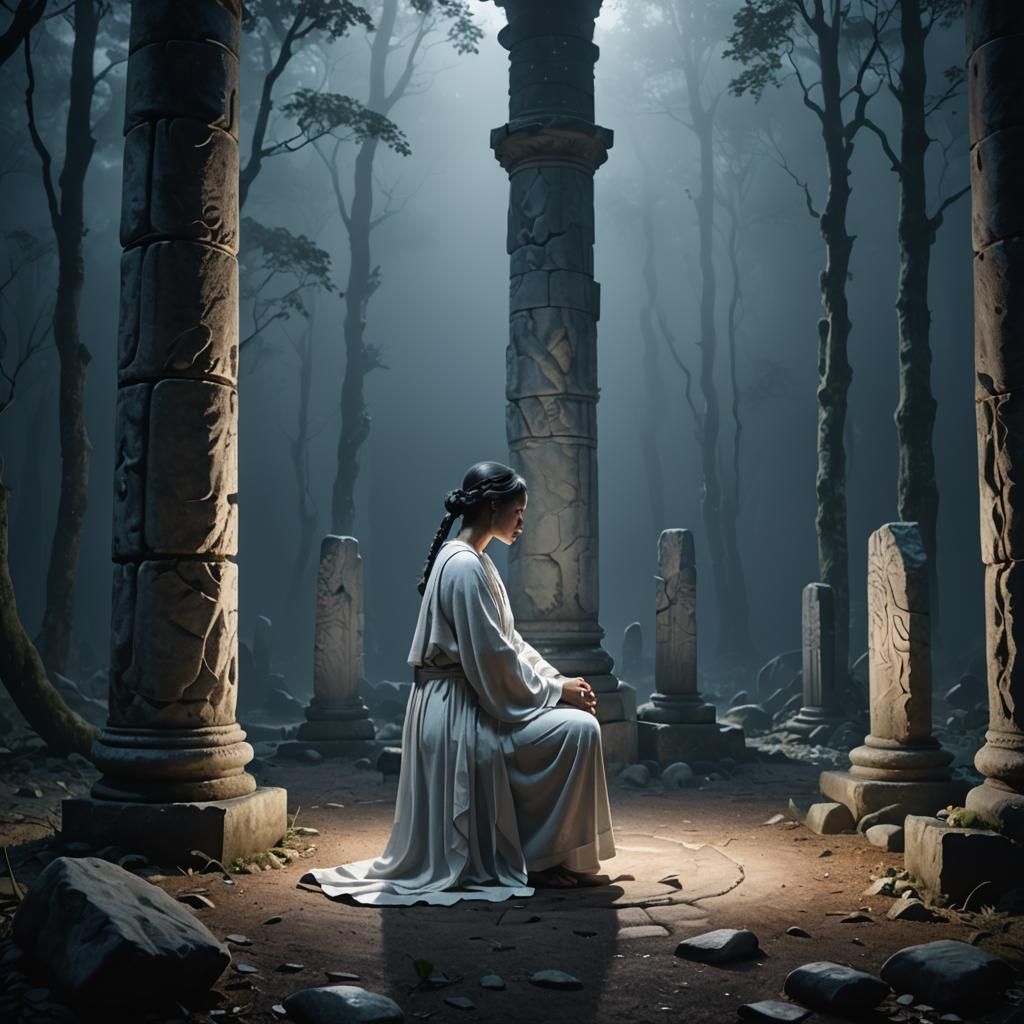 Mysterious Forest Ritual in Ultrarealistic 3D Rendering