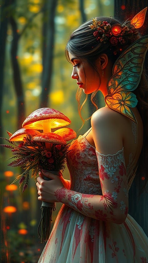 Woodland Fairy Bride Portrait in Graffiti Art Style