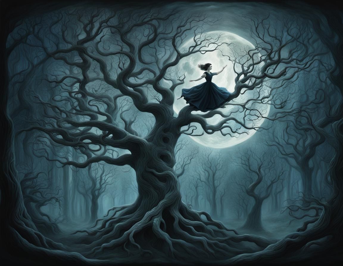 Ethereal Woman in Dark Academia Dreamscape