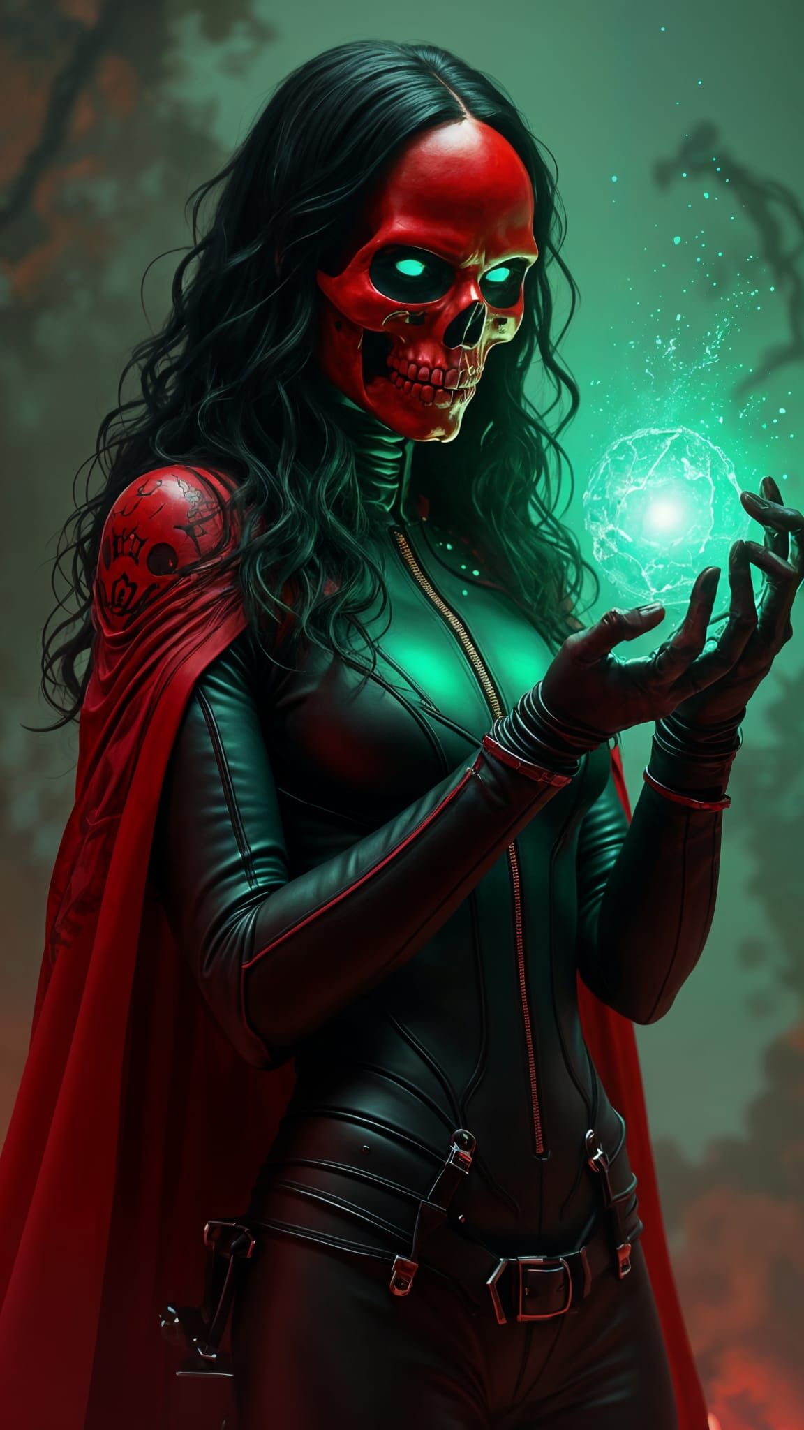 Terrifying Female Red Skull as Cinematic Pinup Portrait