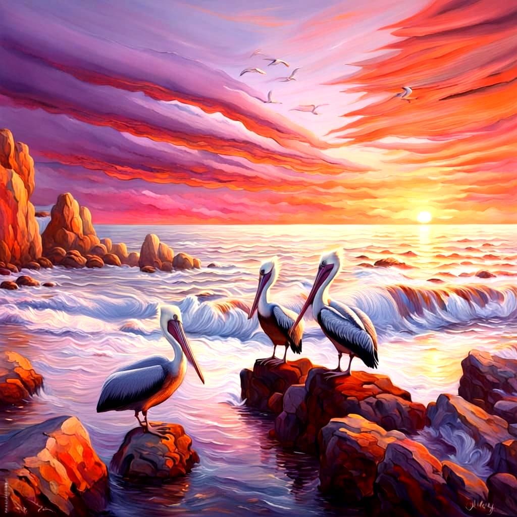 Surrealist Seascape in Vibrant Brushstrokes at Sunset, Inspi...