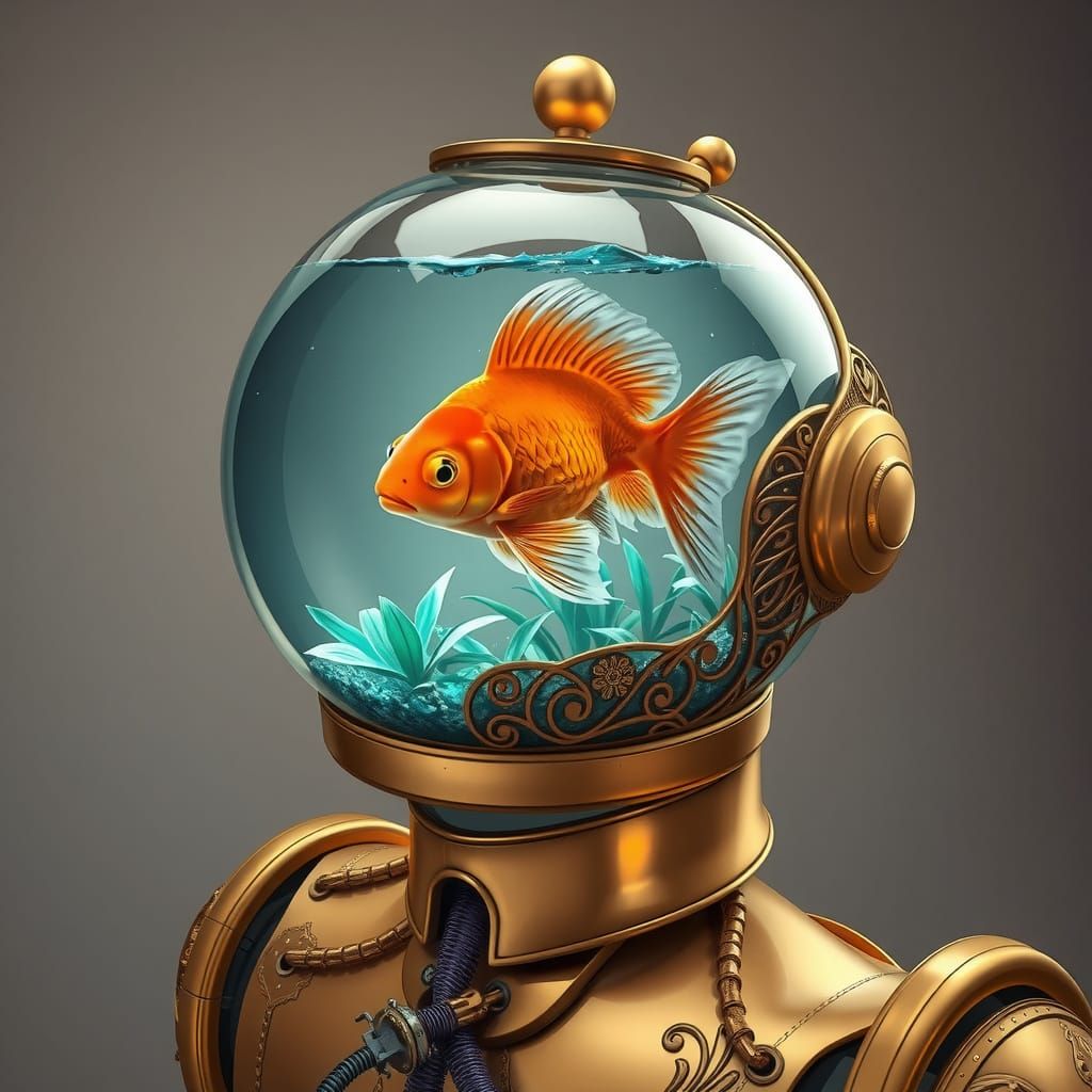 Cyborg Gentleman Surrounded by Aquatic Whimsy in Futuristic ...