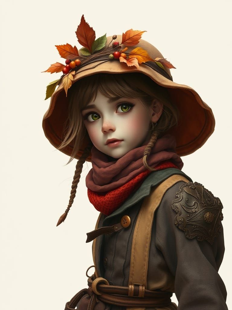 Melancholic Girl in Fantasy Attire, Hyperrealistic Portrait