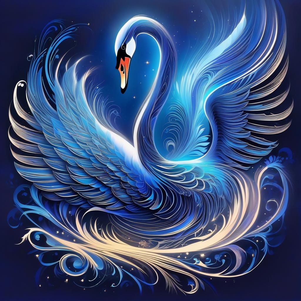 Ethereal Blue Swan in Digital Art Style
