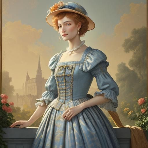 Elegant Woman in Toile de Jouy Garden