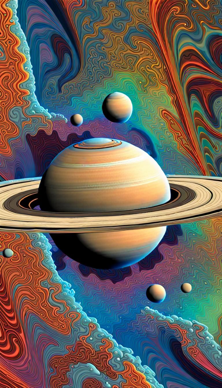 Ethereal Saturnian Cloudscapes in Vibrant Fractal Colors