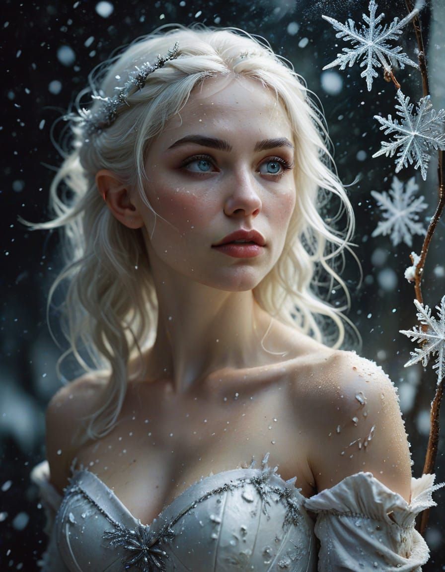 Ethereal Elf Woman in Winter Wonderland