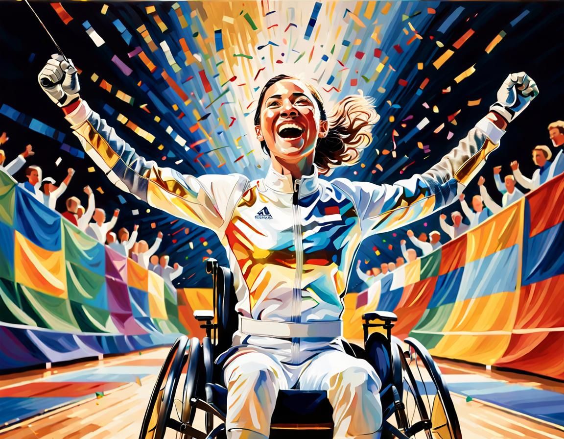 Paralympic Athlete's Fauvist Victory: An Impasto Oil Paintin...
