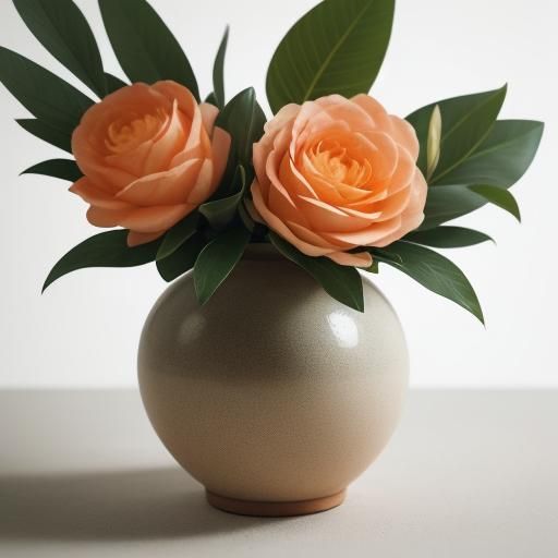 Photo edit of peach and pear, tropical atmosphere, minimalist design, simple composition, background color brown --s 80 ...