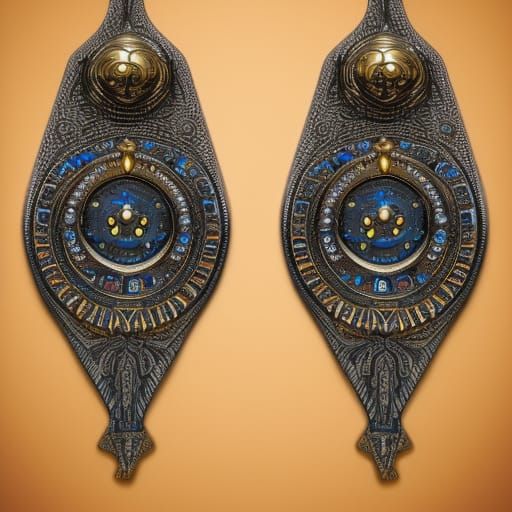 Intricate Black and Blue Earrings: Fantasy Concept Art