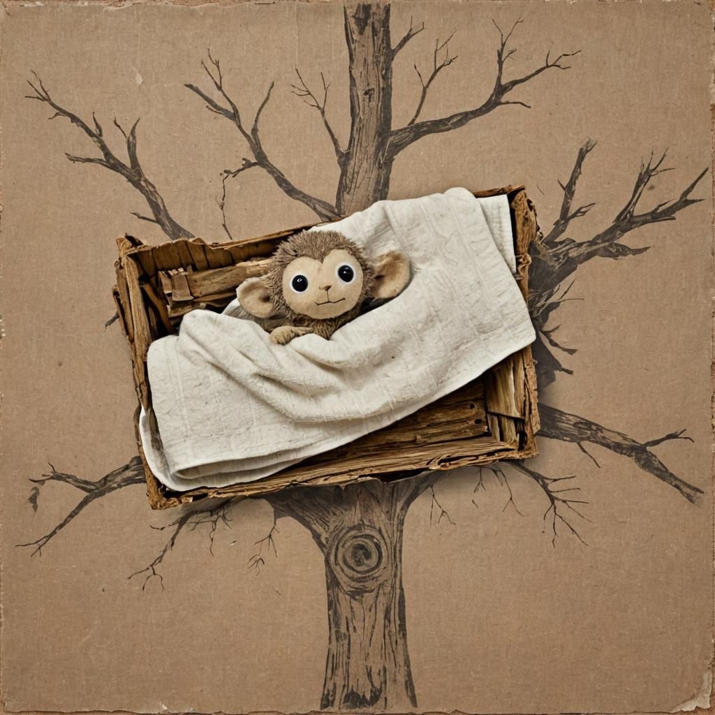 Owl Relaxing in Baby Bed as Impasto Painting