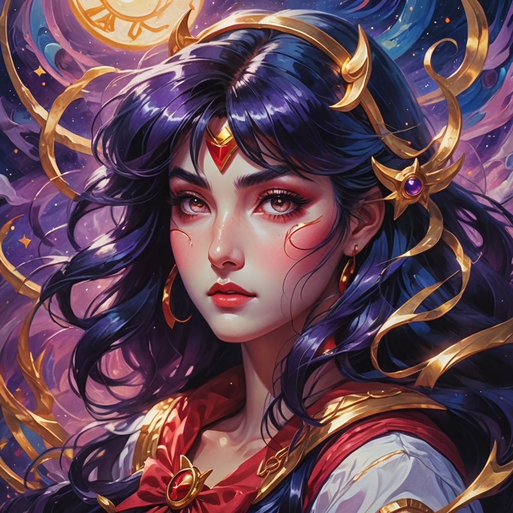 Heroic Sailor Mars Portrait in Surreal Oil Painting