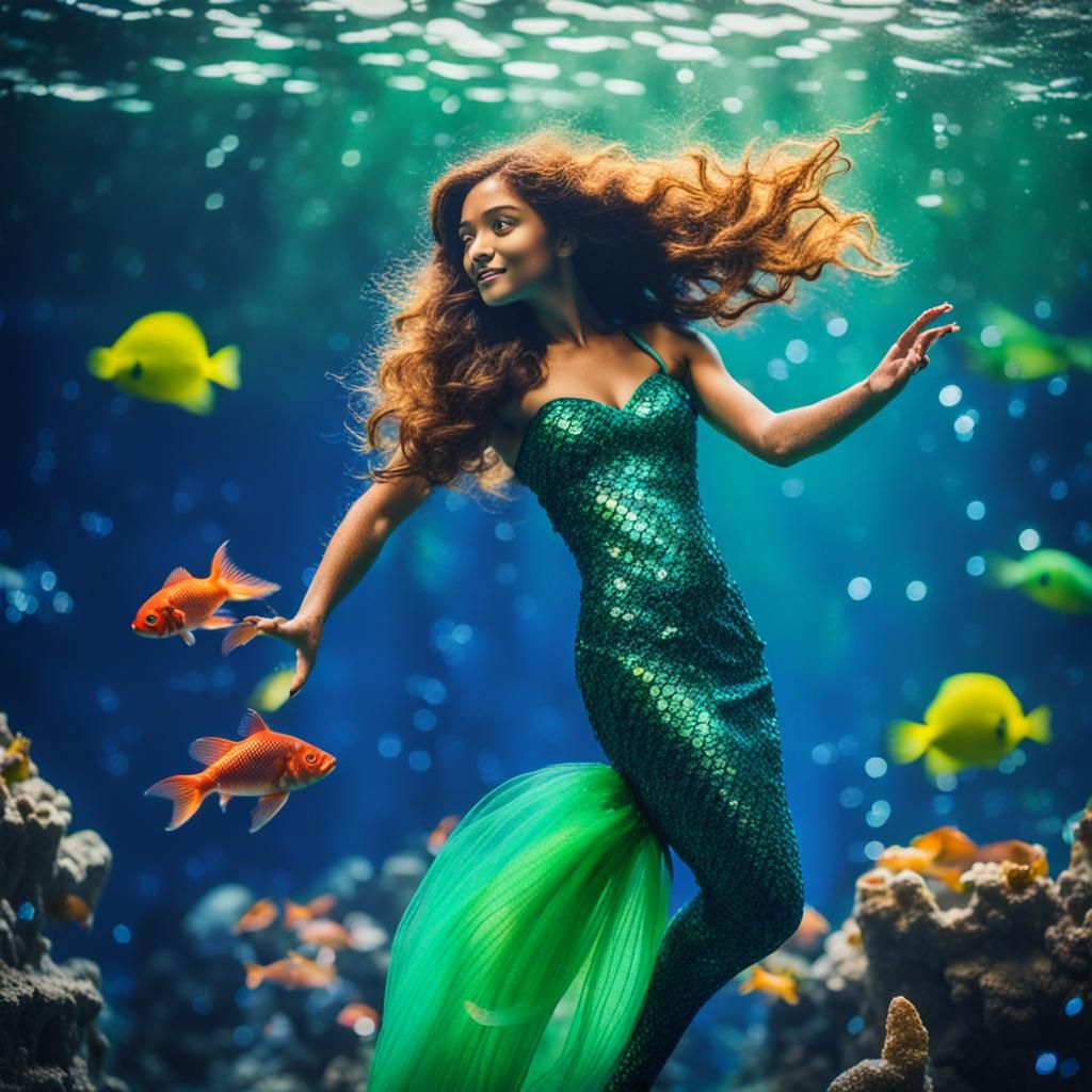 Mermaid's Tale: Sparkling Green Tail Under the Sea
