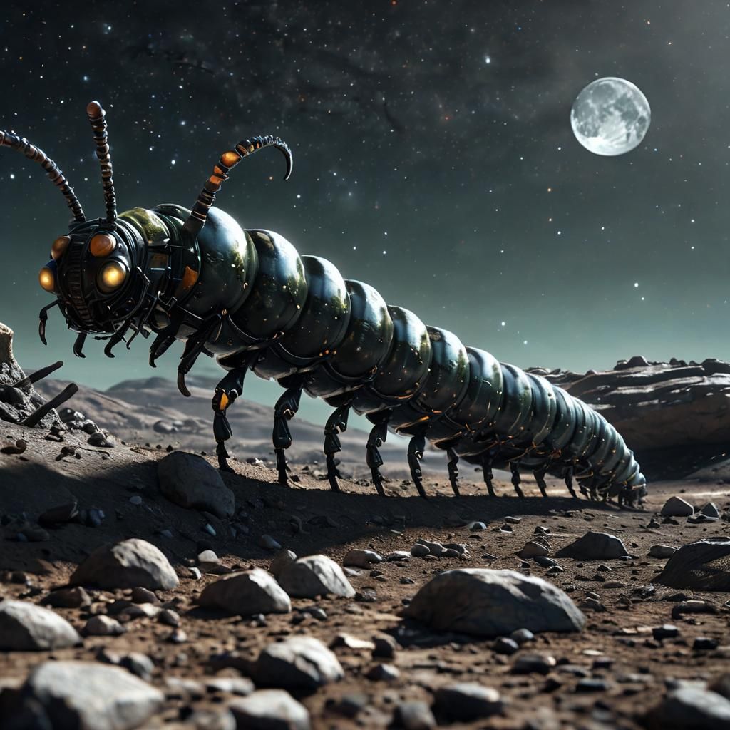 Surreal Sci-Fi Caterpillar on the Moon