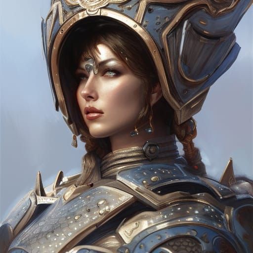 Elegant Portrait of Armored Fighter in Redshift Style