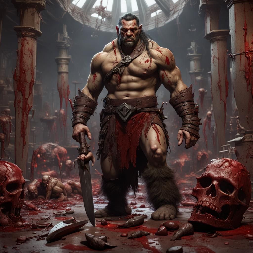Half-Orc Barbarian in Fantasy Concept Art