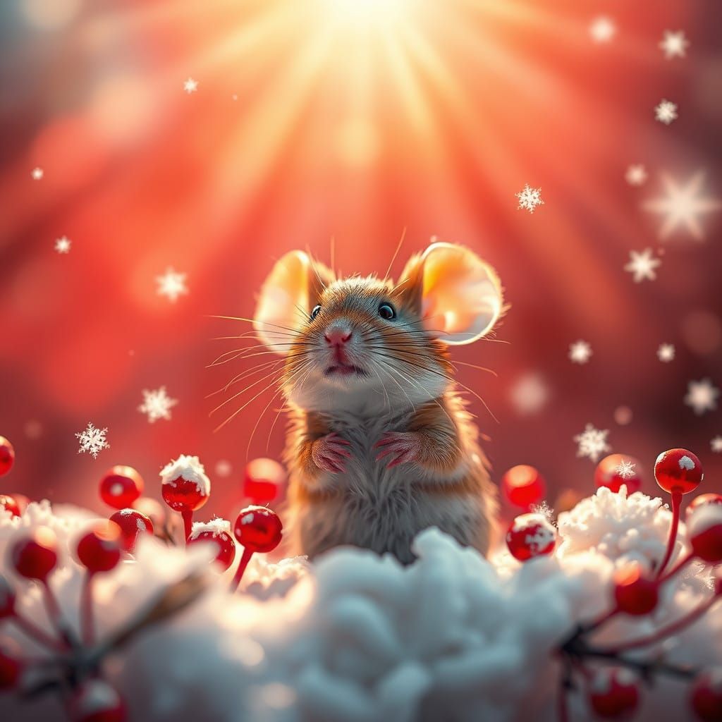 Whimsical Winter Wonderland Mouse in Vibrant Red Hues