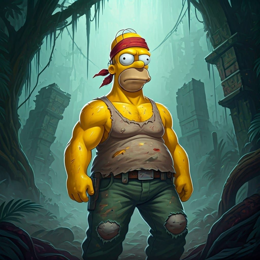 Gritty Cartoon Hero in War-Torn Jungle