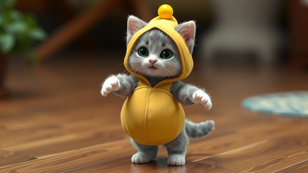 Whimsical Dancing Banana Kitty in Adorable Anime Style