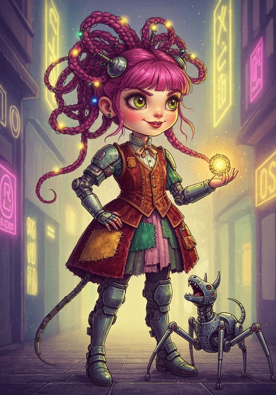 Cyberpunk Girl Illustration in Golden Age Style