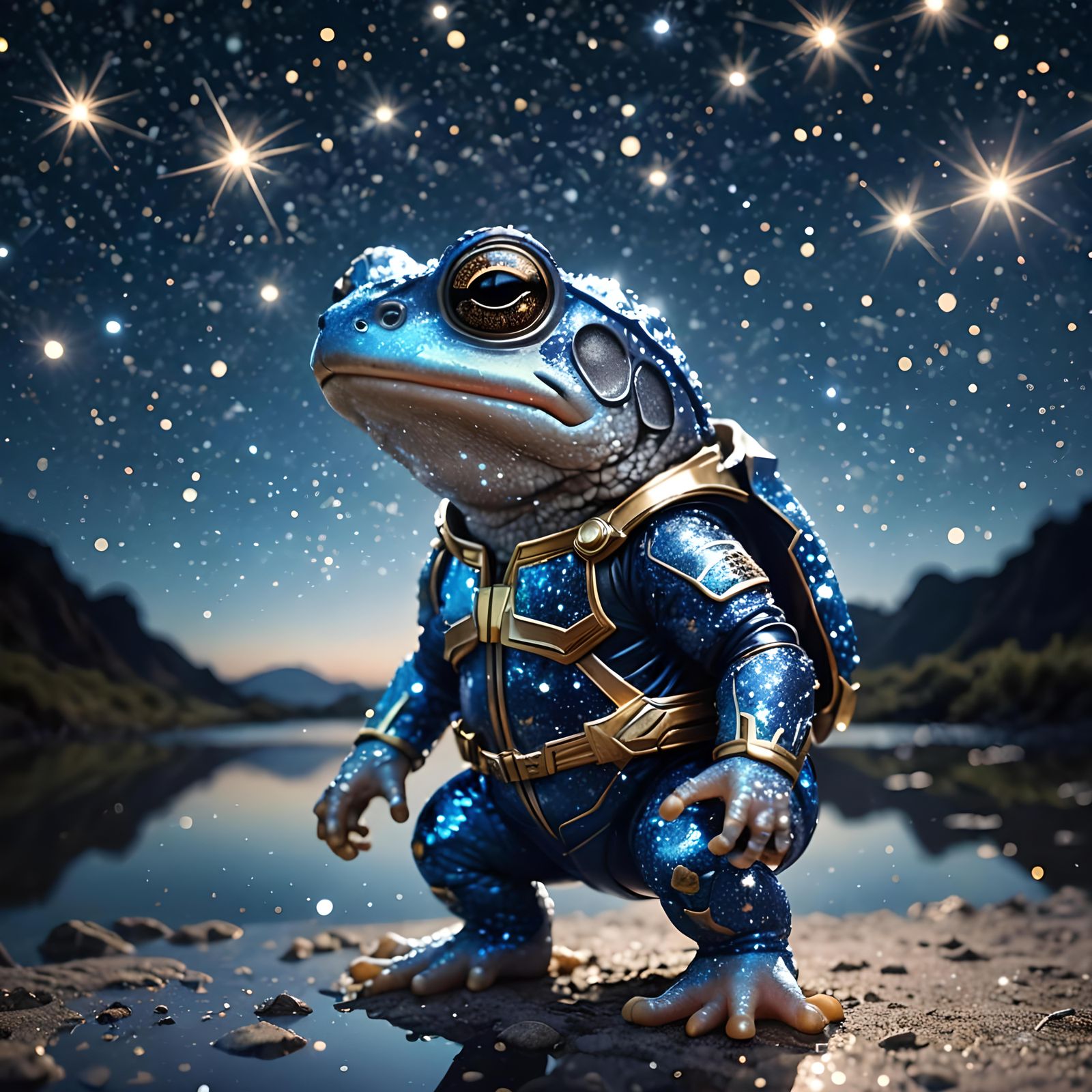 Chibi Toad Superhero Portrait in Double Exposure