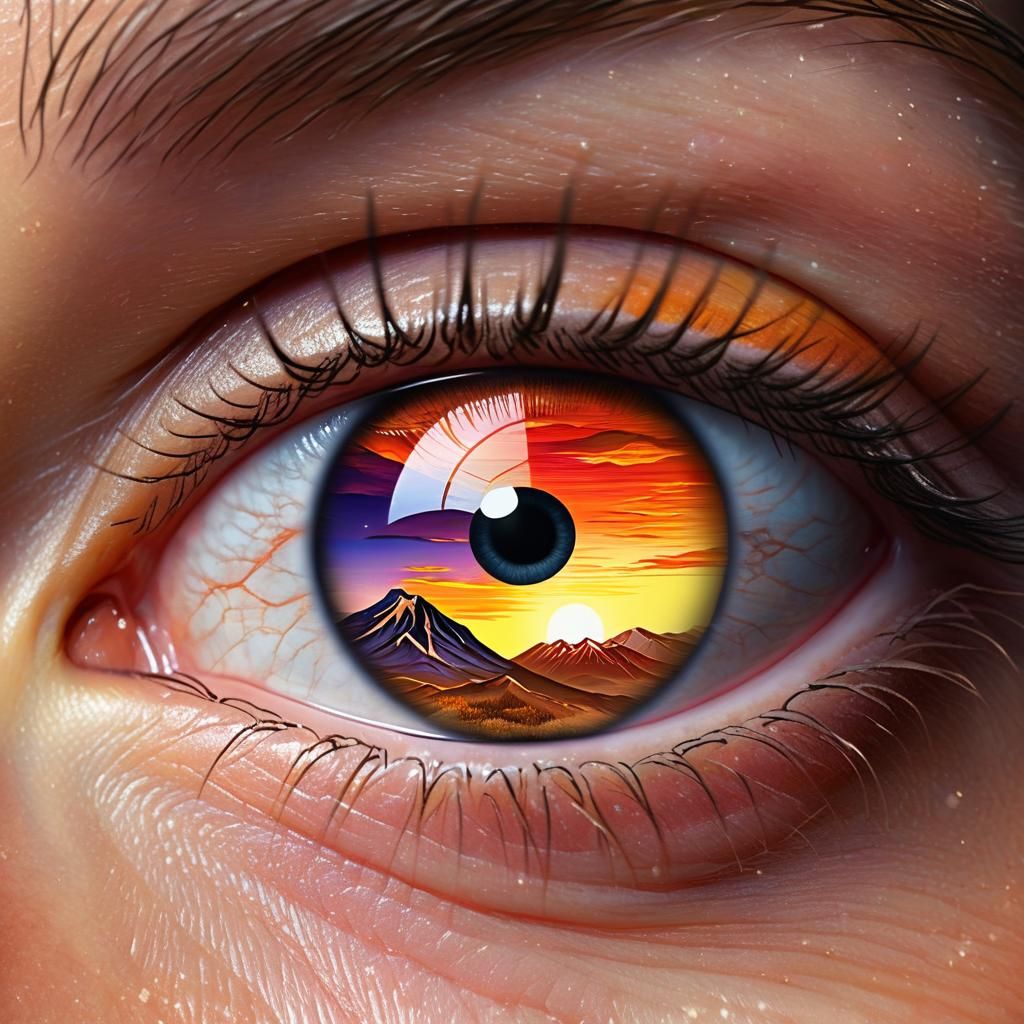 Mountain Sunset Reflected in Eye, Digital Art