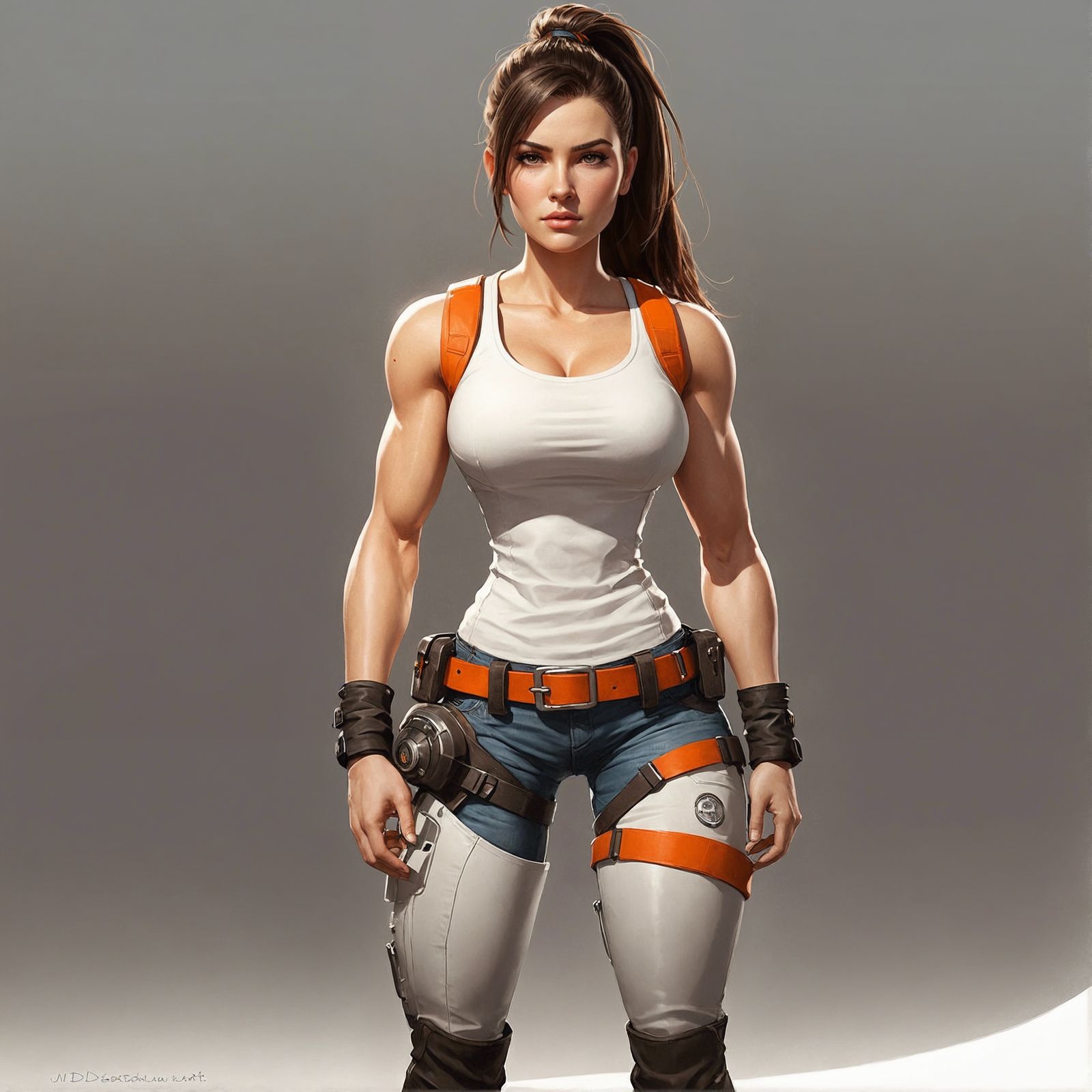 Detailed Concept Art of a Butch Woman in Jumpsuit